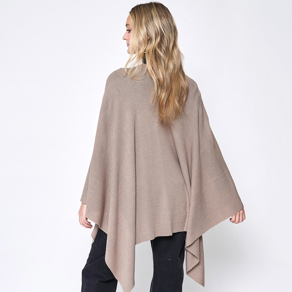 Women's Solid Color Knitted Ruana Poncho Wraps with Shoulder Strap