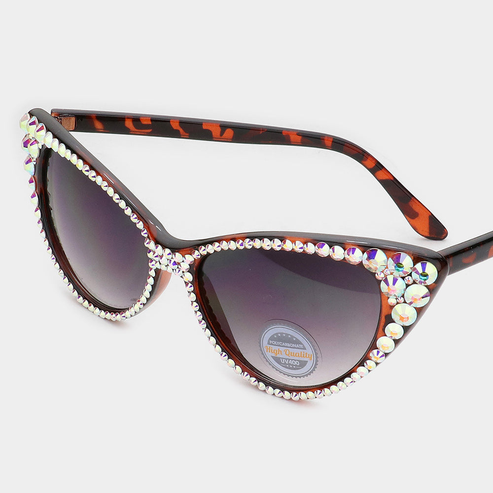 Crystal Cat Eye Sunglasses with UV Protection