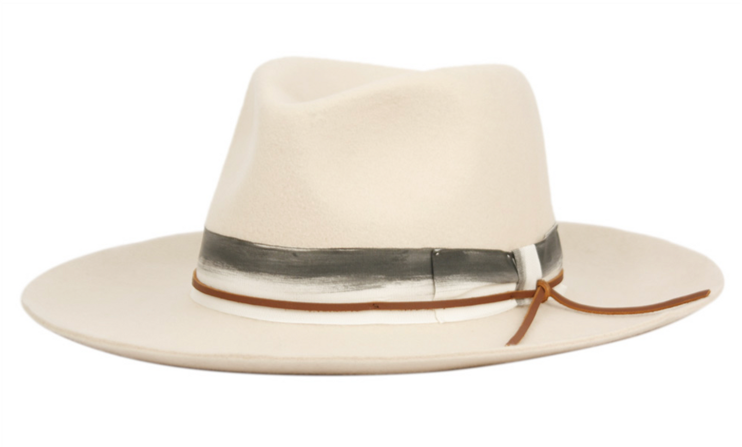 Wide Brim 100% Wool felt Hard Shell Fedora with Fabric Band & Leather String