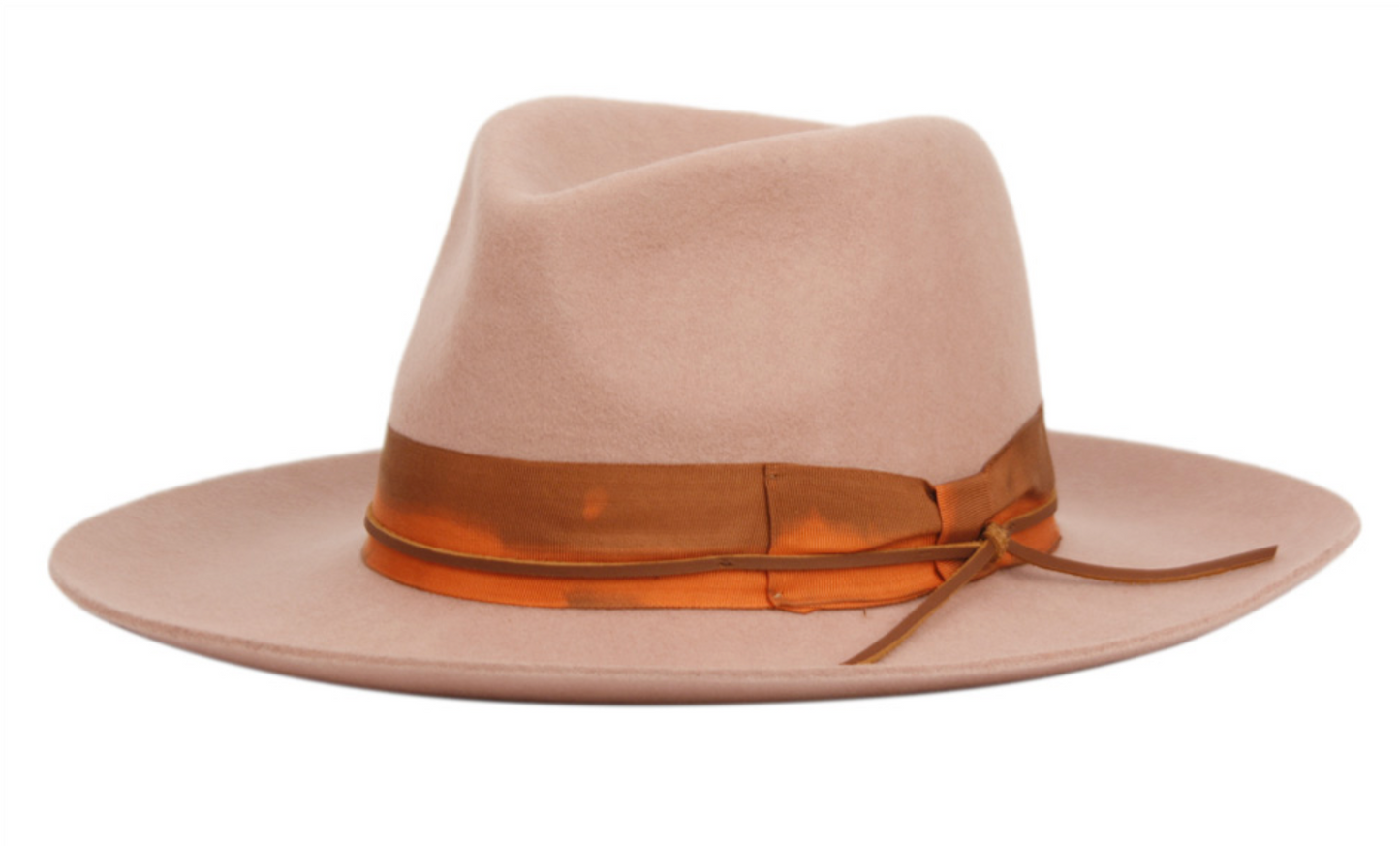 Wide Brim 100% Wool felt Hard Shell Fedora with Fabric Band & Leather String