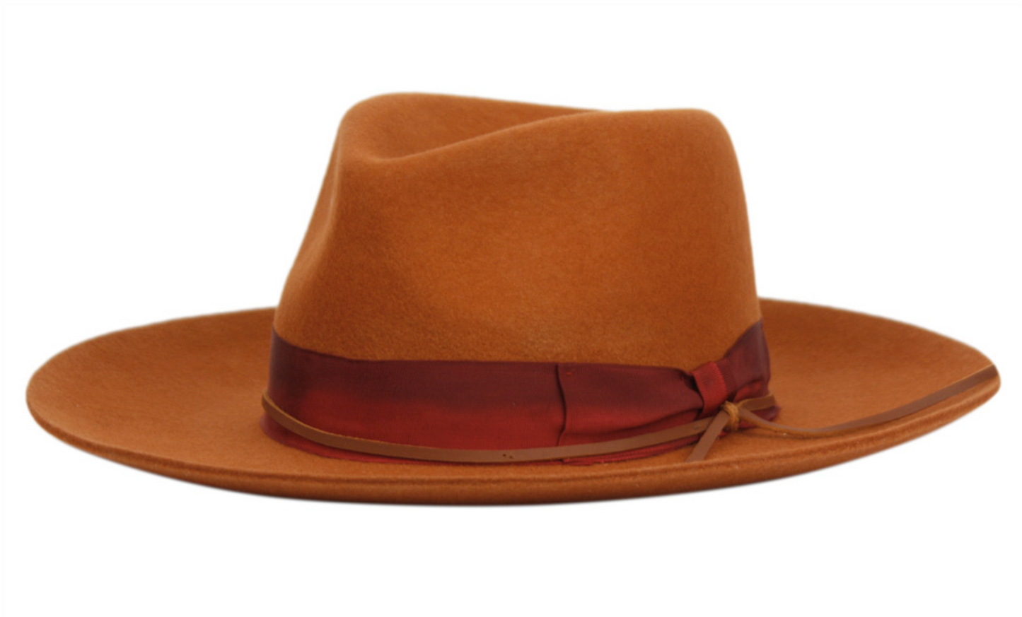 Wide Brim 100% Wool felt Hard Shell Fedora with Fabric Band & Leather String