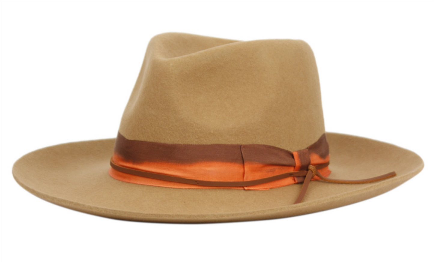 Wide Brim 100% Wool felt Hard Shell Fedora with Fabric Band & Leather String