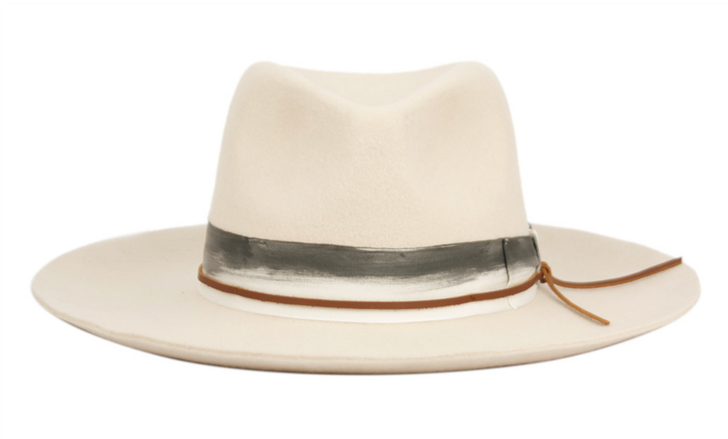 Wide Brim 100% Wool felt Hard Shell Fedora with Fabric Band & Leather String