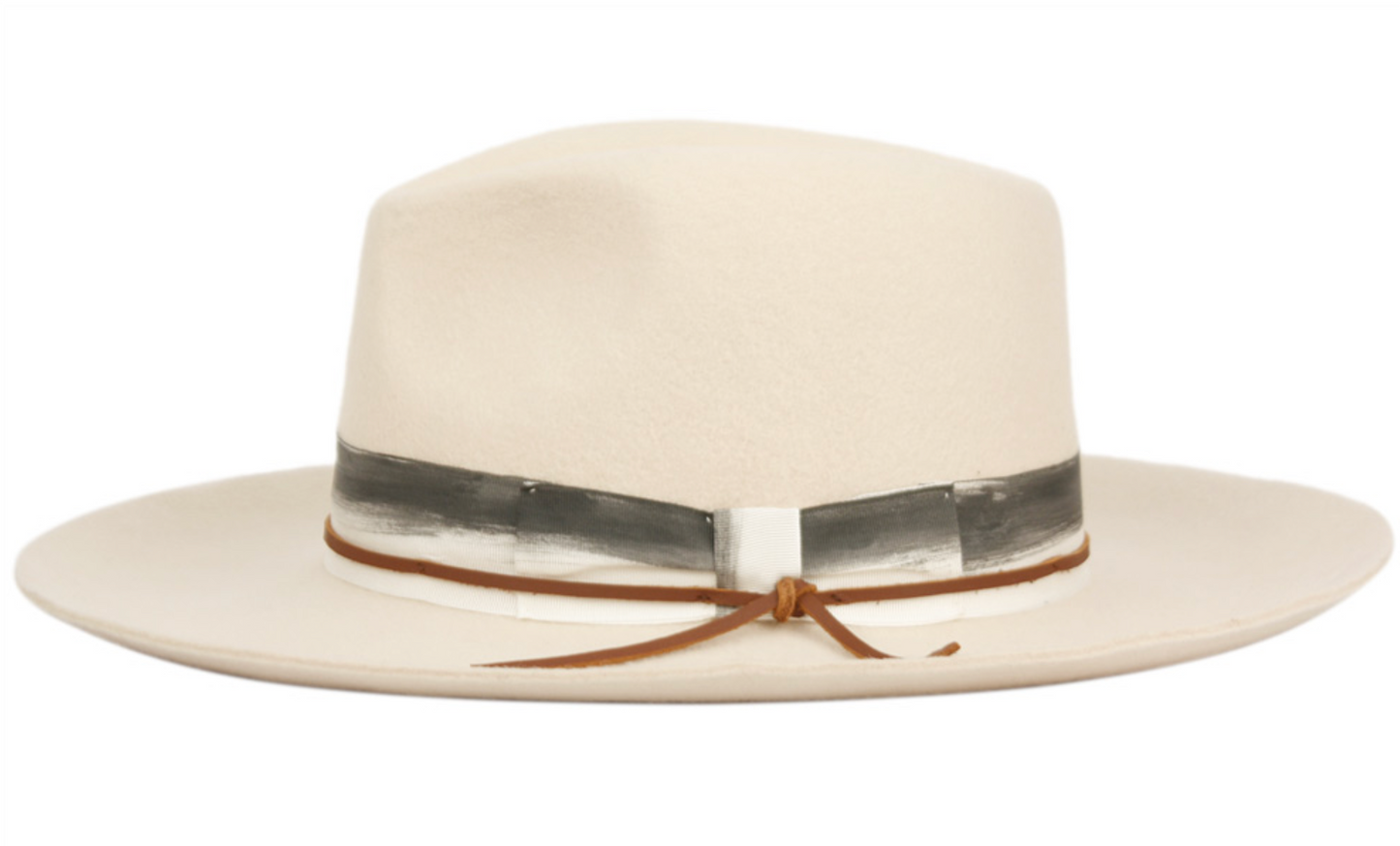 Wide Brim 100% Wool felt Hard Shell Fedora with Fabric Band & Leather String