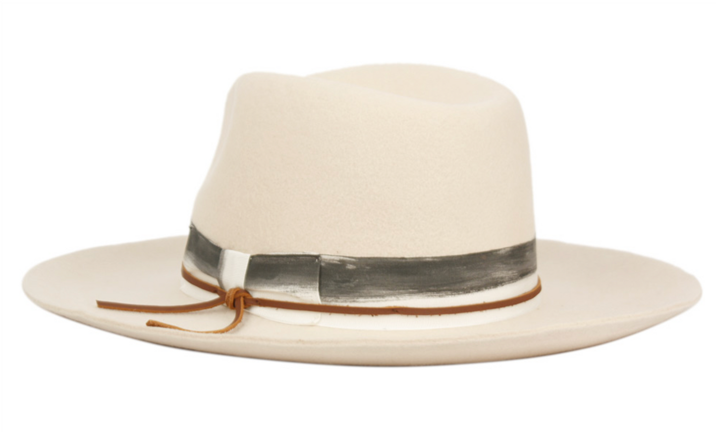 Wide Brim 100% Wool felt Hard Shell Fedora with Fabric Band & Leather String
