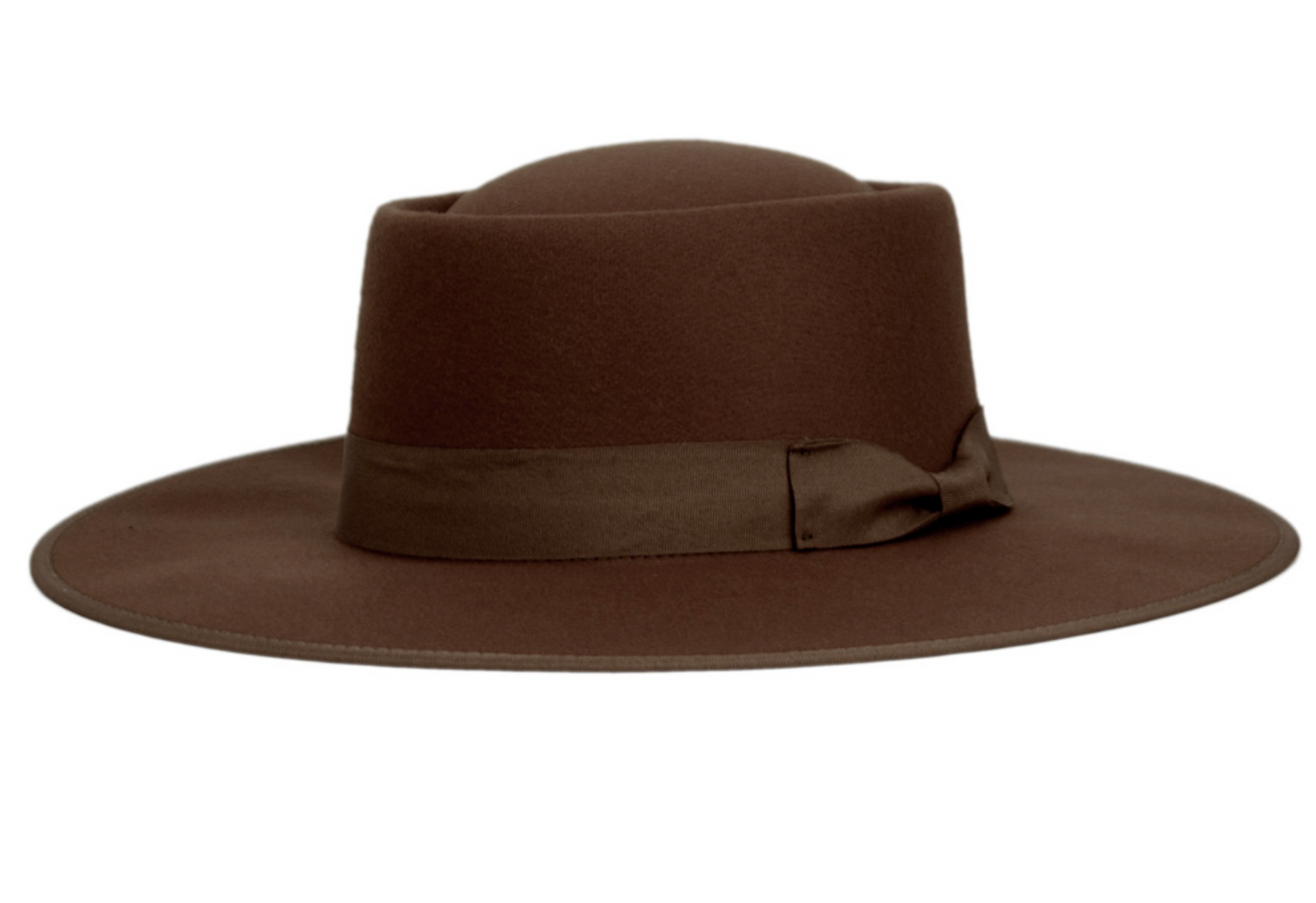 Wide Brim Poly Felt Porkpie Fedora With Grosgrain Ribbon Band 6025