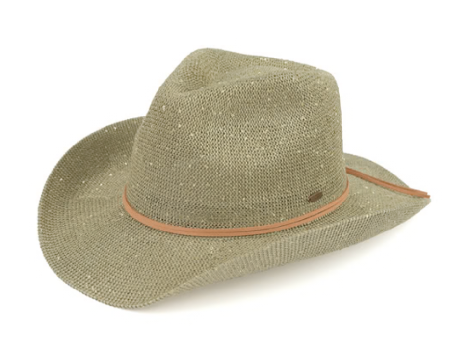 Women's Sequins Cowboy UPF 50+ Sun Protection Cowgirl Hat with Suede String Trim Band L03