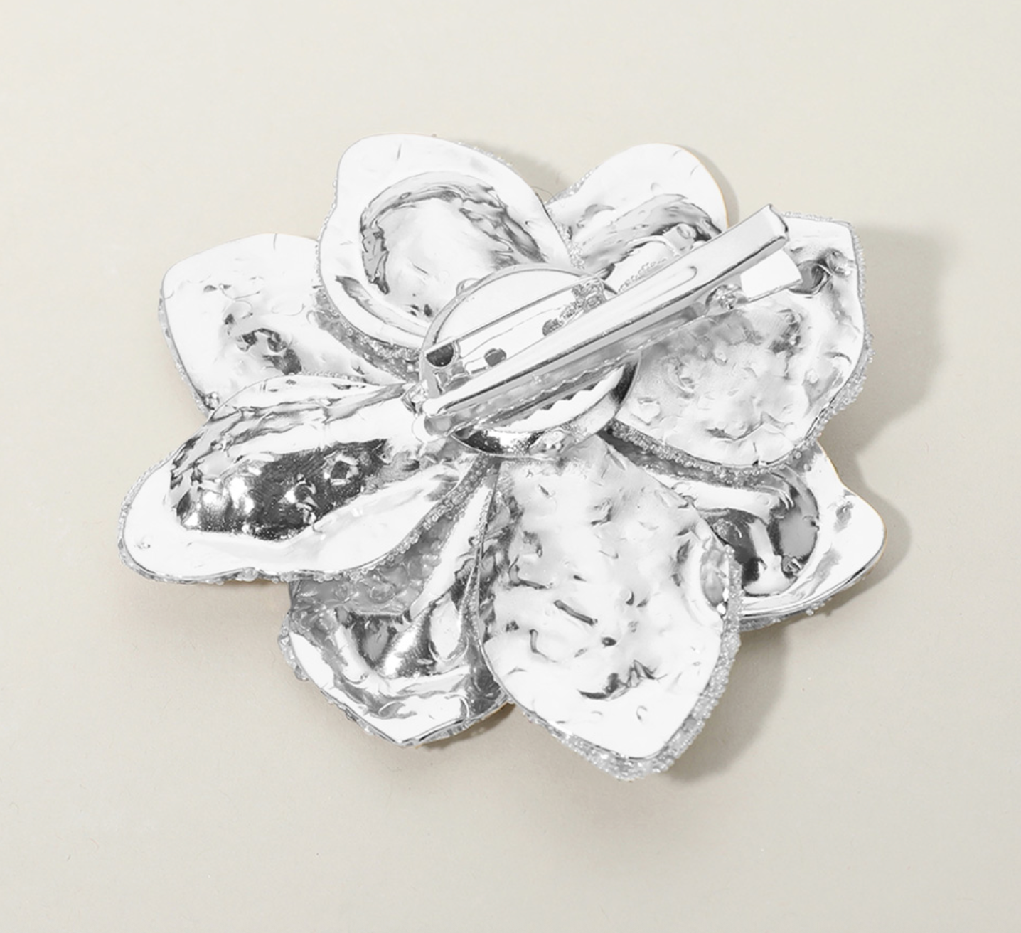 Stone Paved Flower Pin Brooch with Alligator Snap Hair Clip