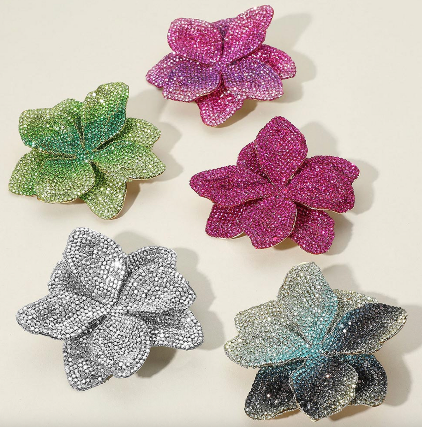 Stone Paved Flower Pin Brooch with Alligator Snap Hair Clip