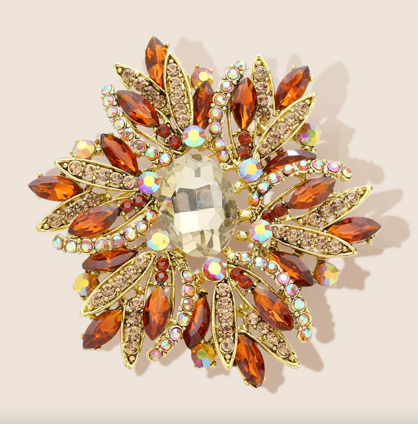 Glass Crystal Flower Brooch Large Size