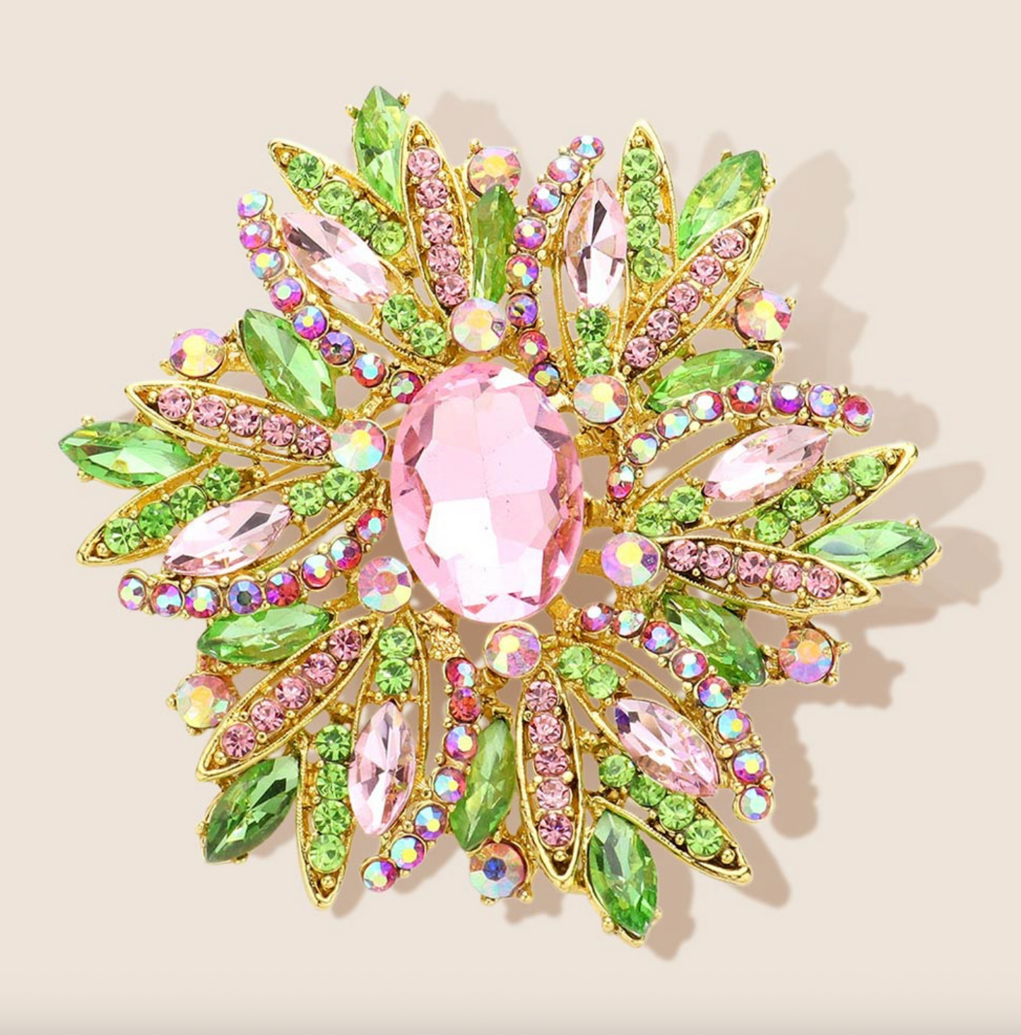 Glass Crystal Flower Brooch Large Size