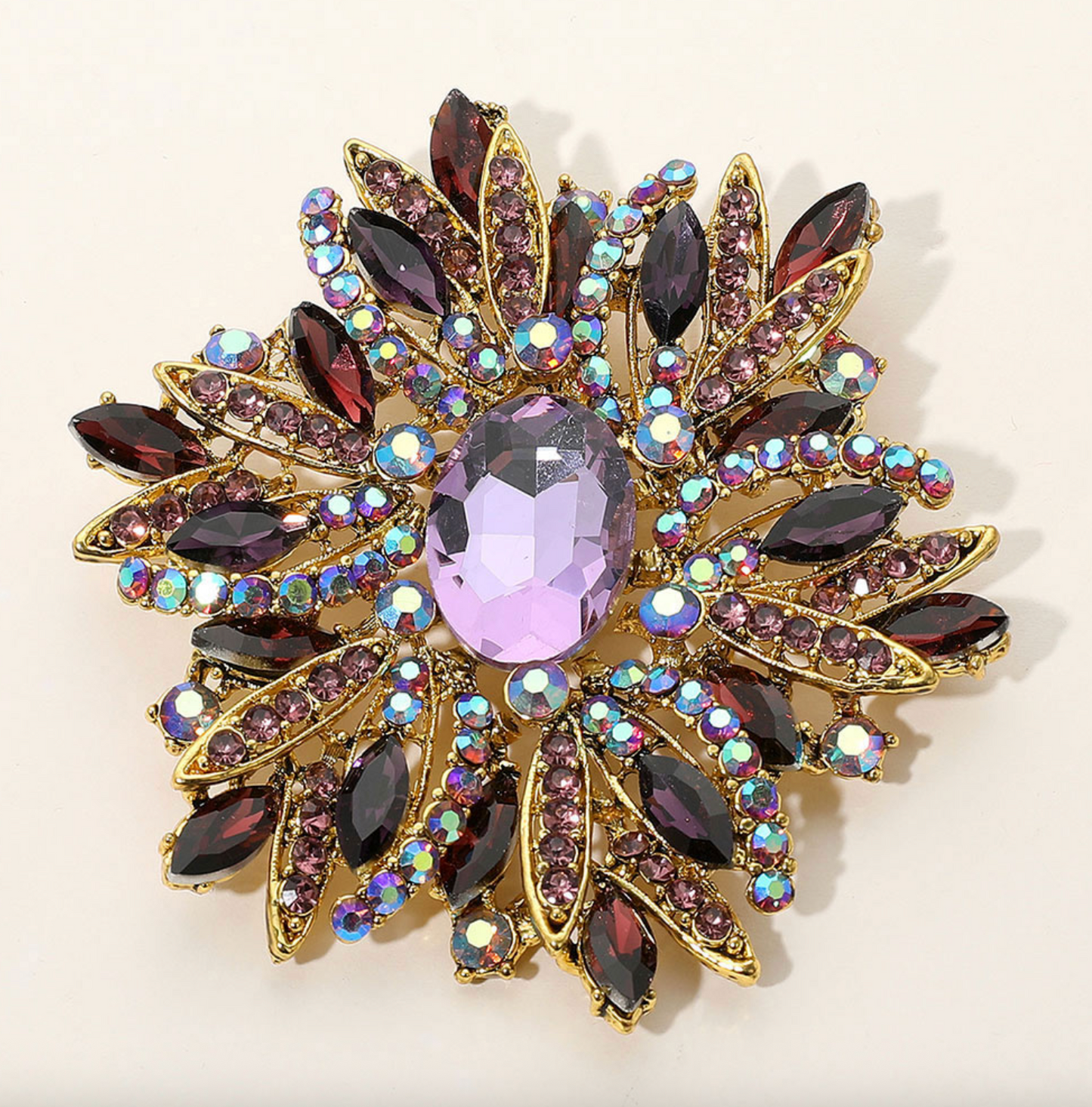 Glass Crystal Flower Brooch Large Size