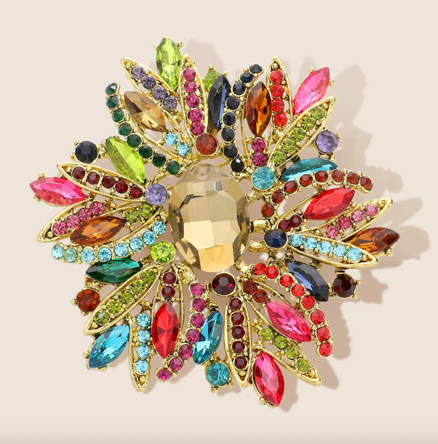 Glass Crystal Flower Brooch Large Size