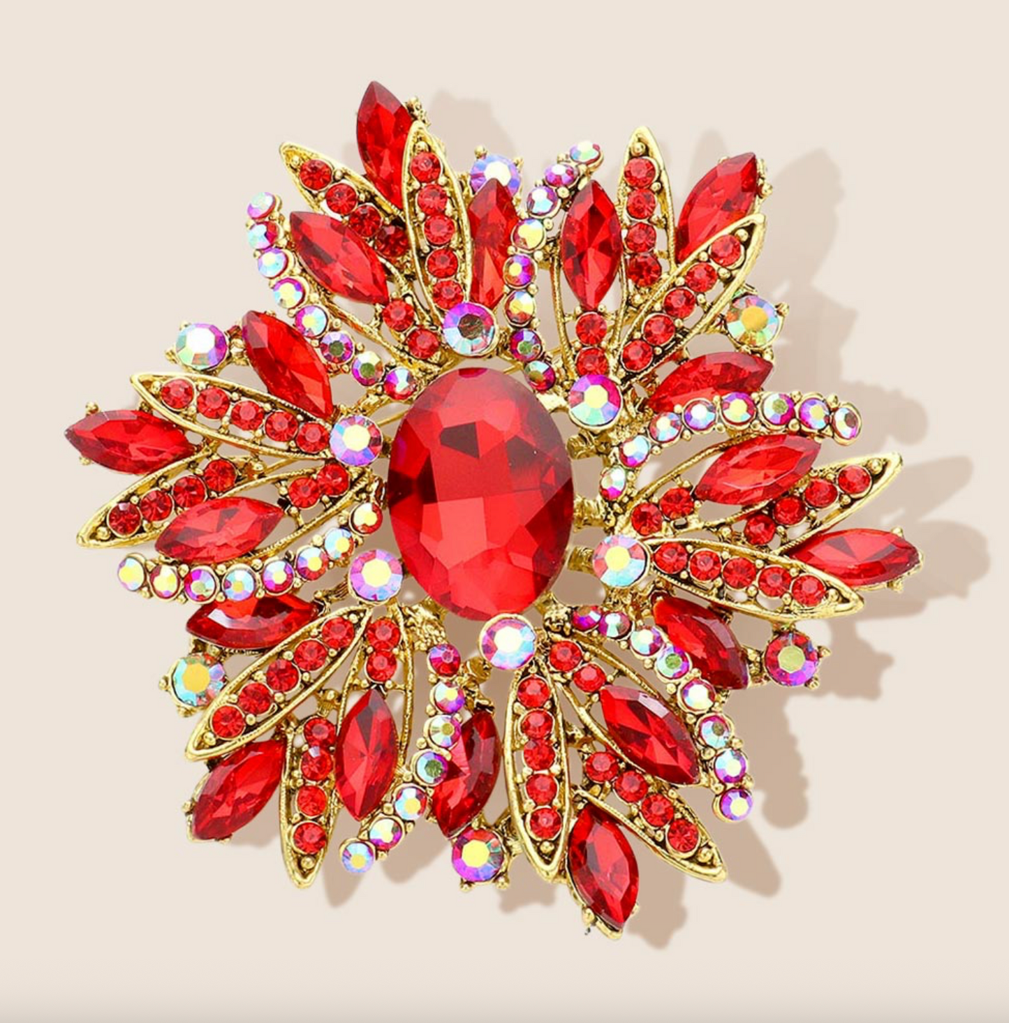Glass Crystal Flower Brooch Large Size