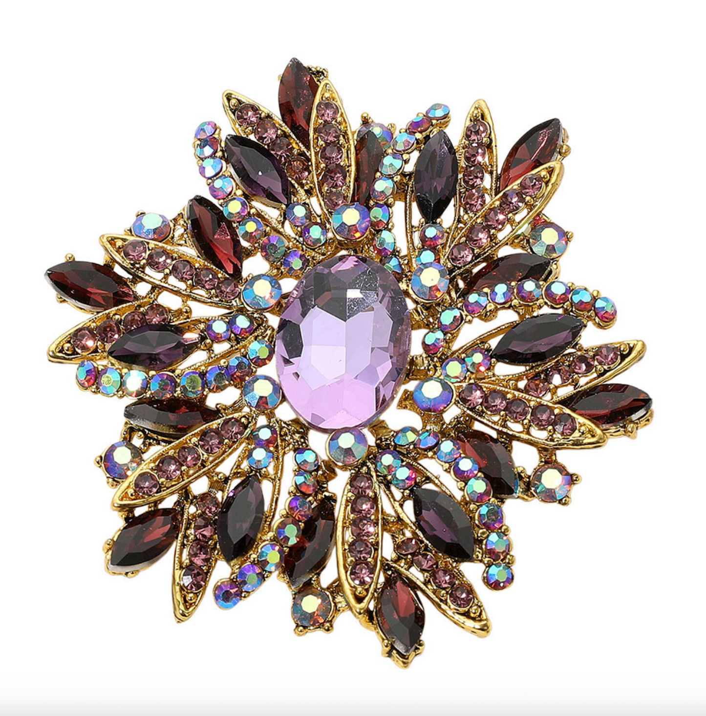 Glass Crystal Flower Brooch Large Size