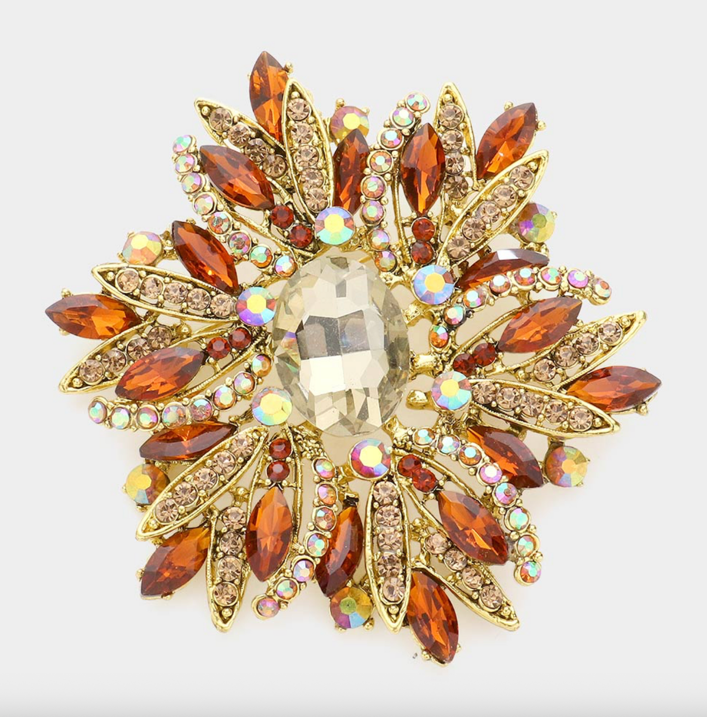 Glass Crystal Flower Brooch Large Size