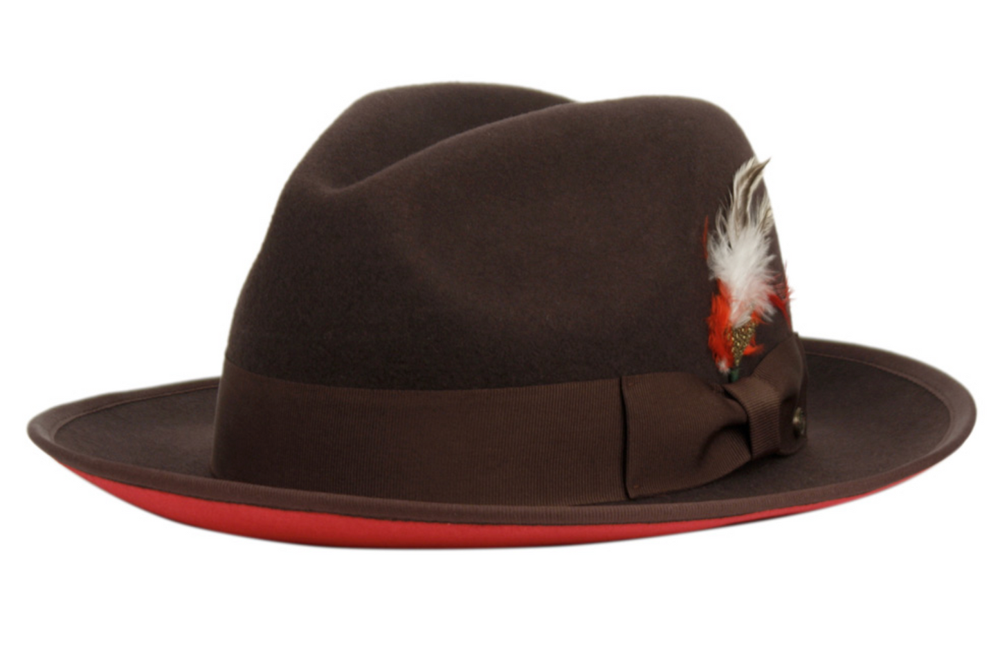 Red Velvet Bottom Wool felt fedora hats grosgrain band & feather with adjustable velcro