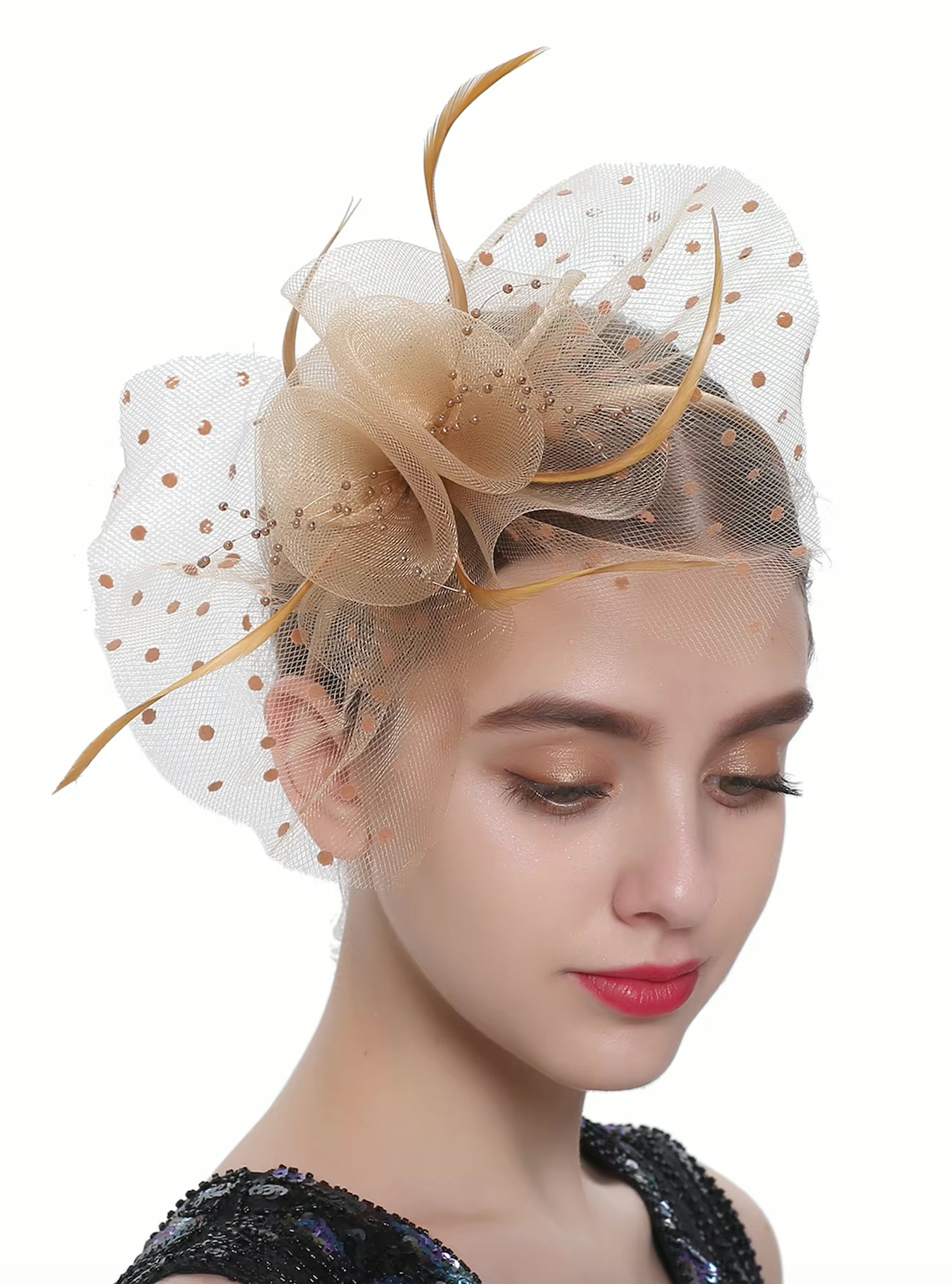 Women's Simple Polka Dot Small Fascinator Cute Bow Feather 65099