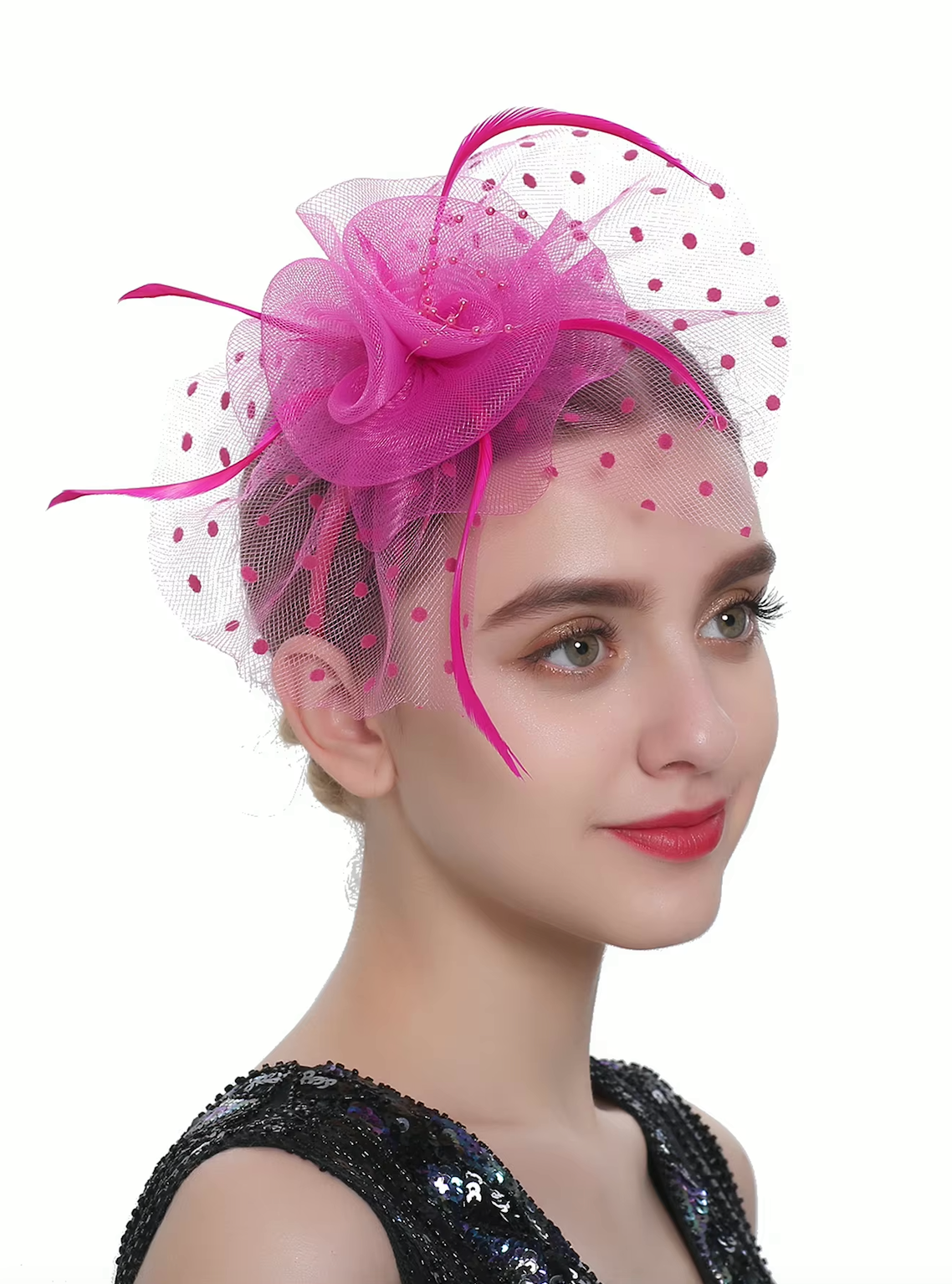 Women's Simple Polka Dot Small Fascinator Cute Bow Feather 65099