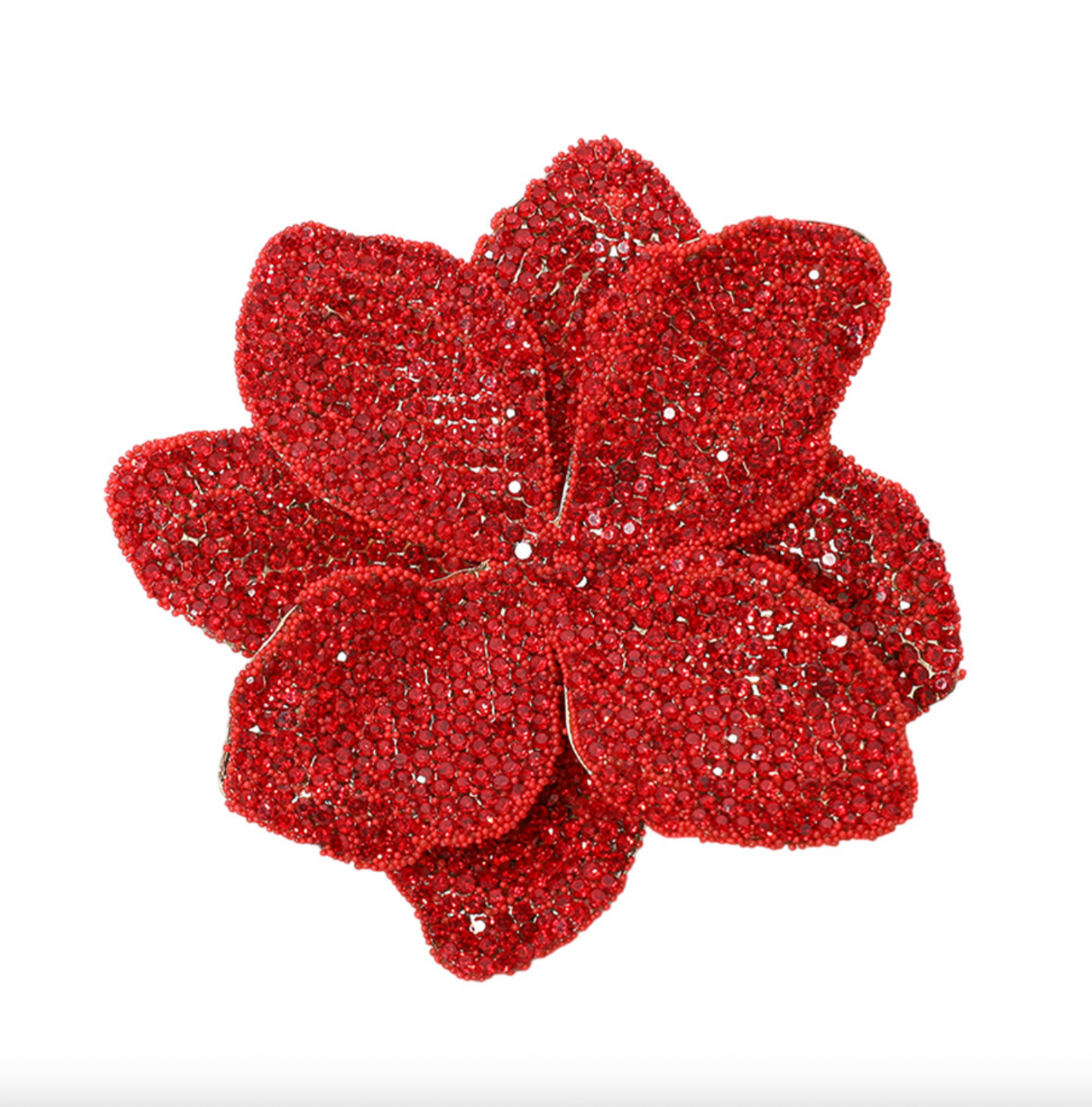 Stone Paved Flower Pin Brooch with Alligator Snap Hair Clip