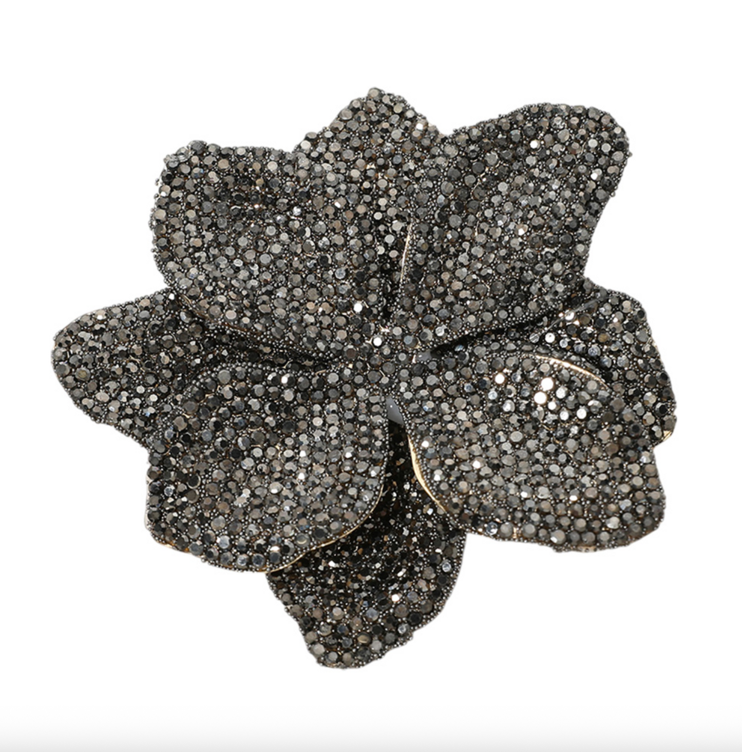 Stone Paved Flower Pin Brooch with Alligator Snap Hair Clip