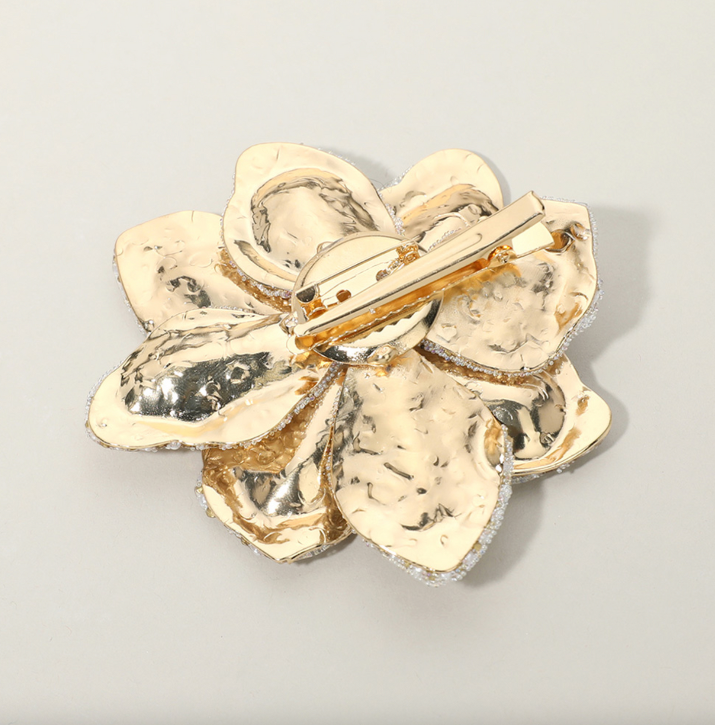 Stone Paved Flower Pin Brooch with Alligator Snap Hair Clip