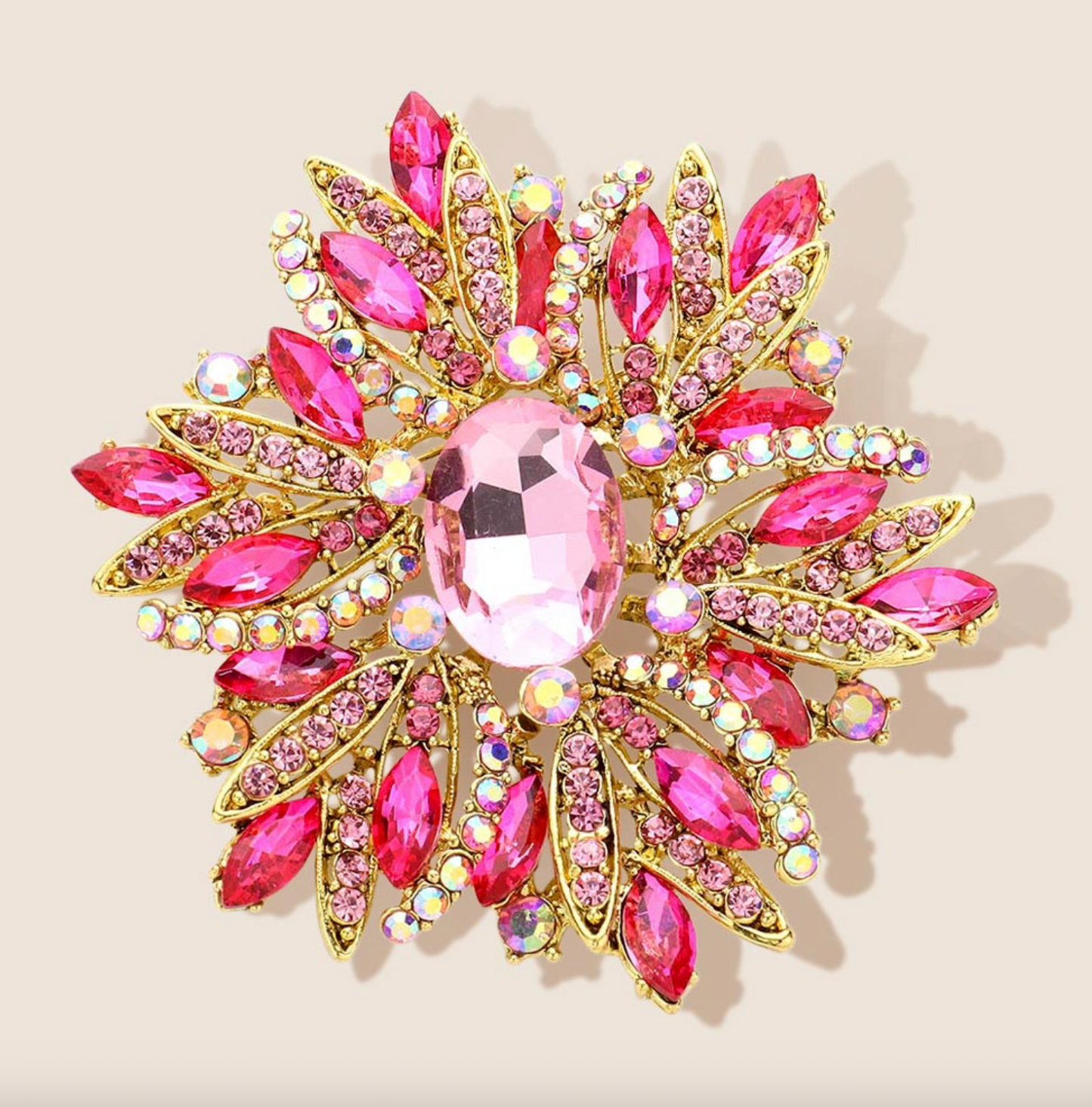 Glass Crystal Flower Brooch Large Size
