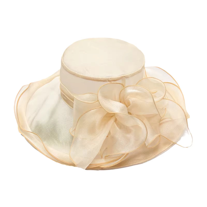 Wide Brim Women's LightWeight See Through Fabric Classic Flower Church Hat
