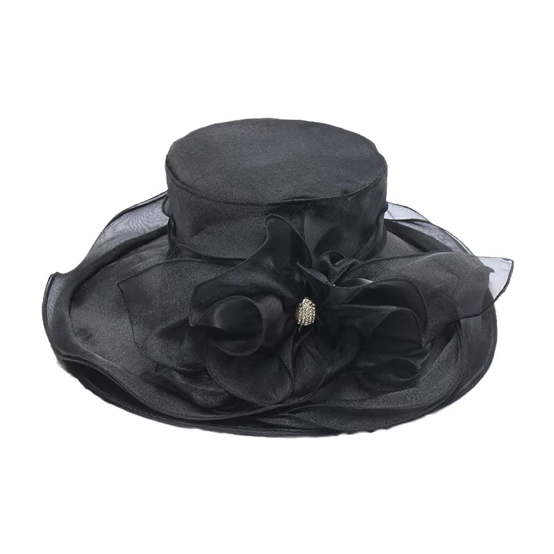 Wide Brim Women's LightWeight See Through Fabric Classic Flower Church Hat