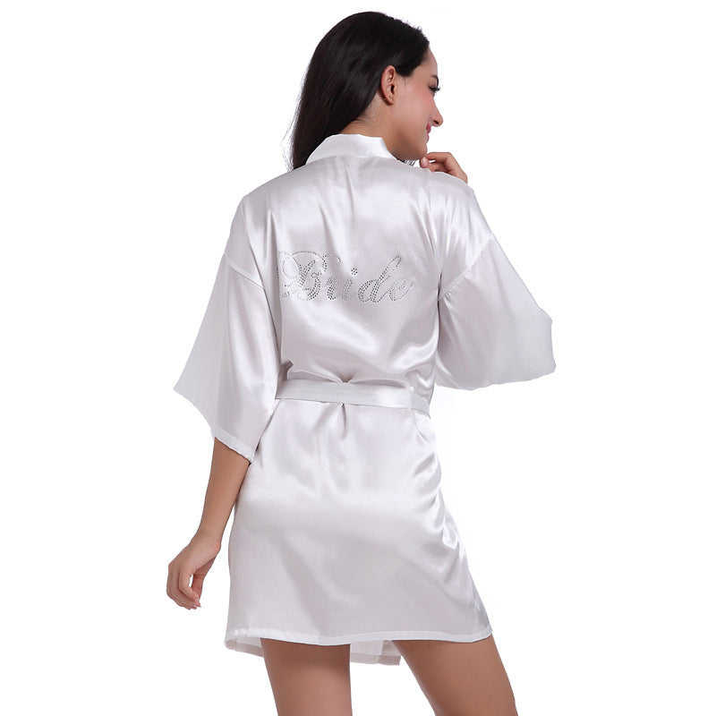 Wedding Satin Robe Thick Bride Shower Party with Rhinestones