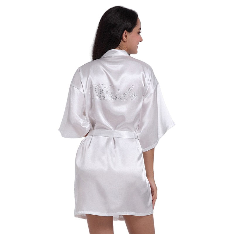 Wedding Satin Robe Thick Bride Shower Party with Rhinestones