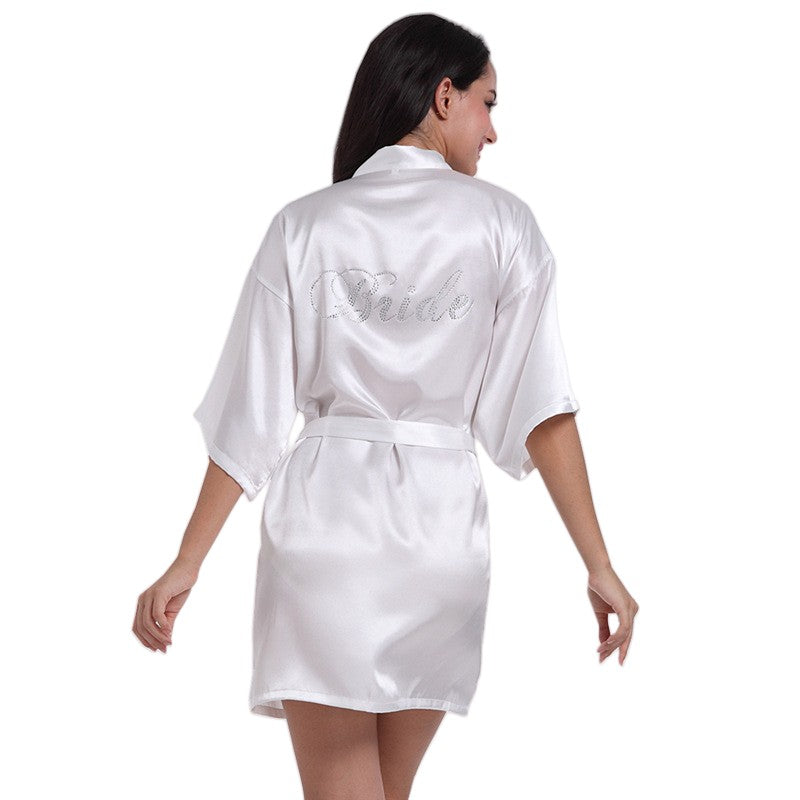 Wedding Satin Robe Thick Bride Shower Party with Rhinestones