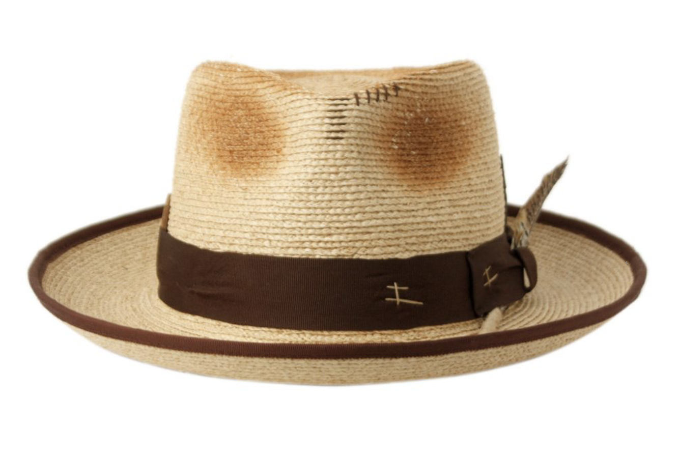 Morreton Woven Summer Raffia Straw Fedora With Feather & lining 7079