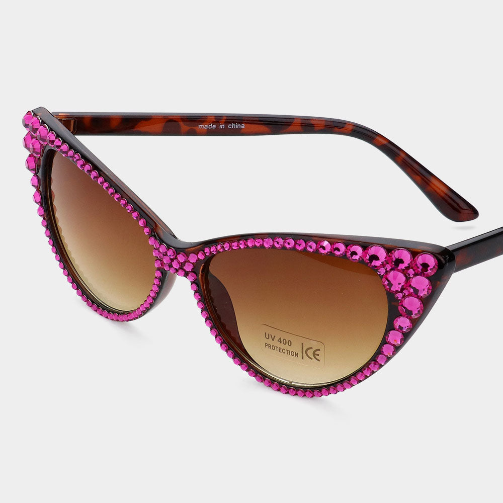 Crystal Cat Eye Sunglasses with UV Protection