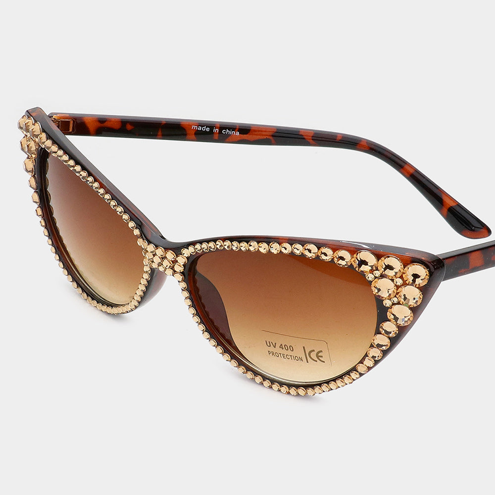 Crystal Cat Eye Sunglasses with UV Protection
