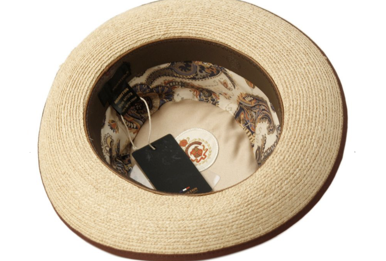 Morreton Woven Summer Raffia Straw Fedora With Feather & lining 7079