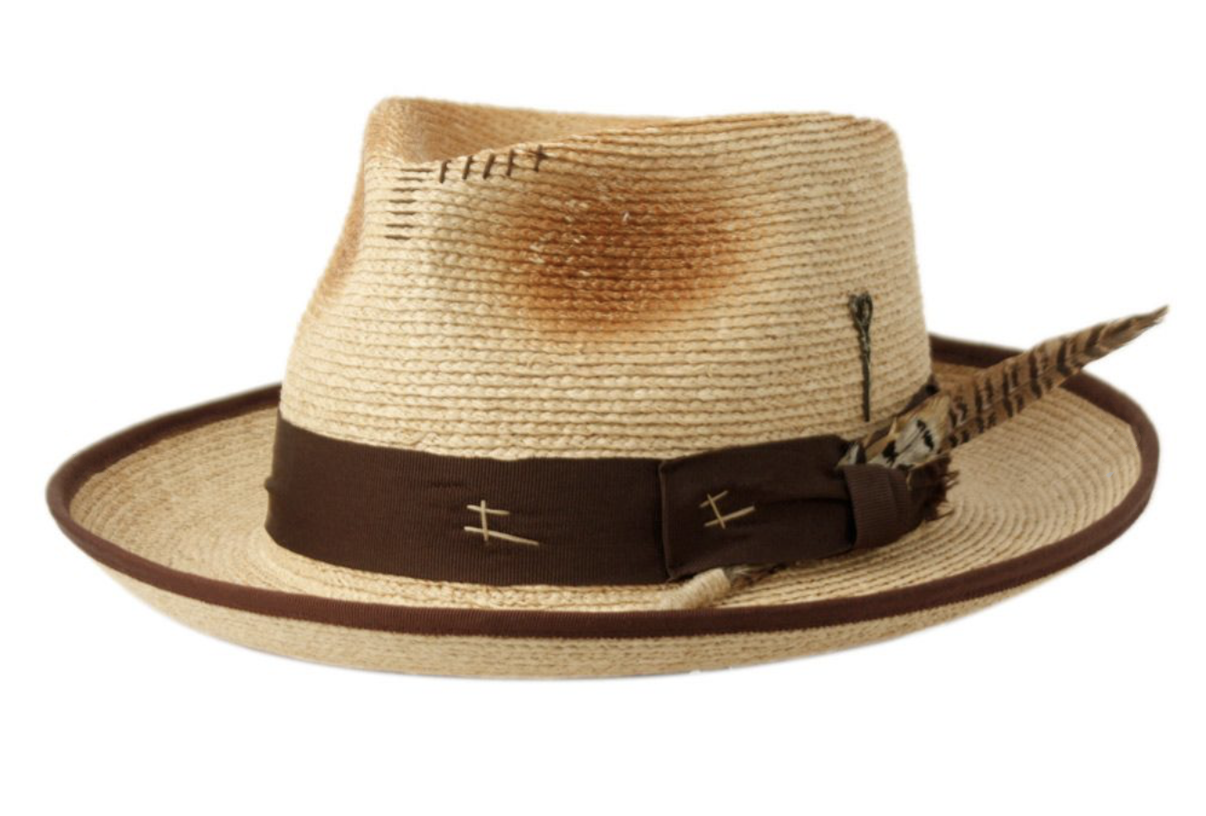 Morreton Woven Summer Raffia Straw Fedora With Feather & lining 7079