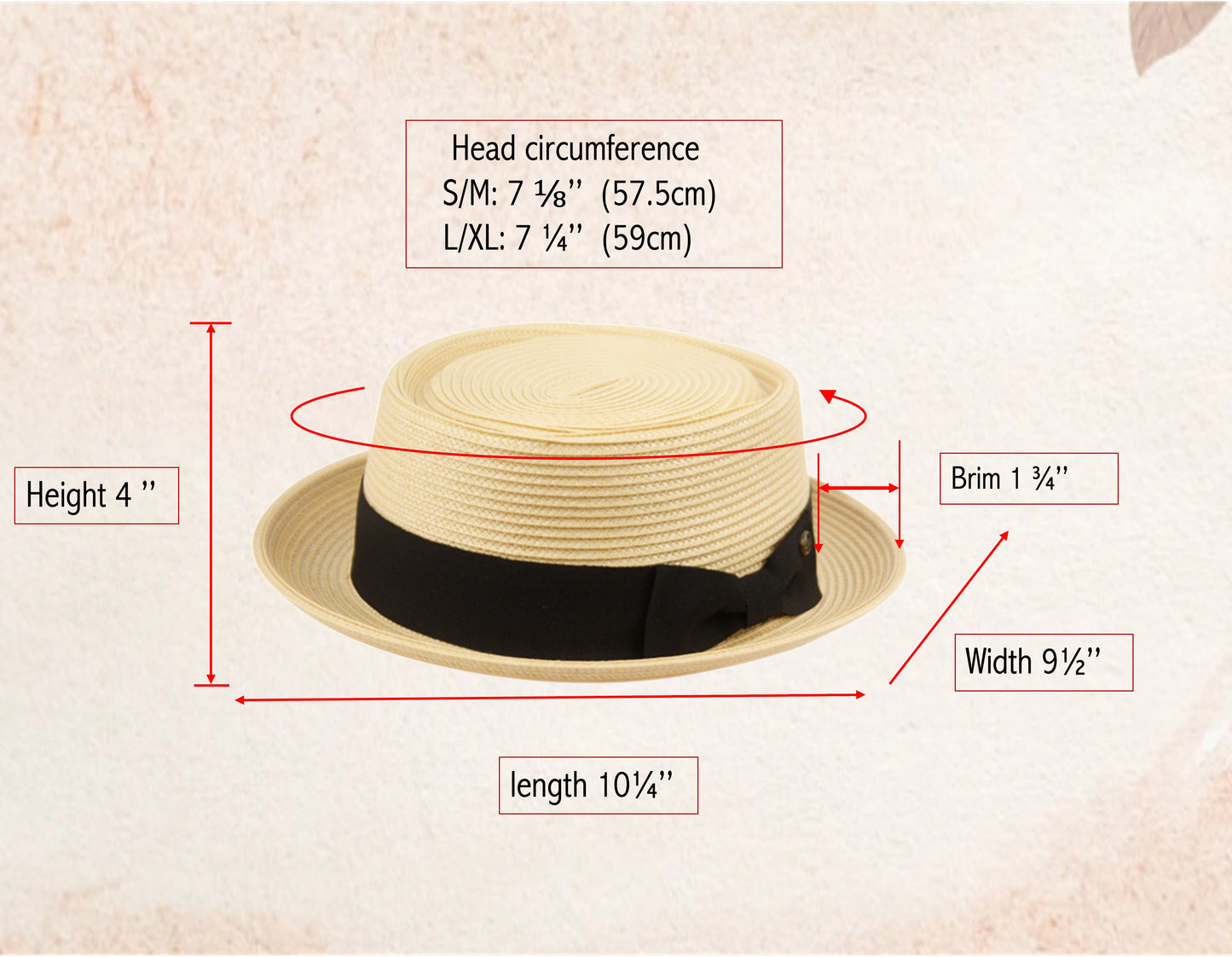 Men's Solid Color Polyester Straw Pork Pie Hat w Elastic Drawstring L2811