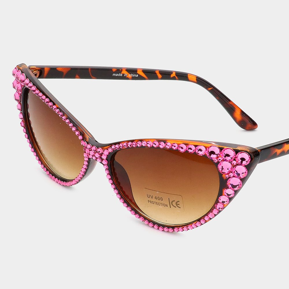 Crystal Cat Eye Sunglasses with UV Protection