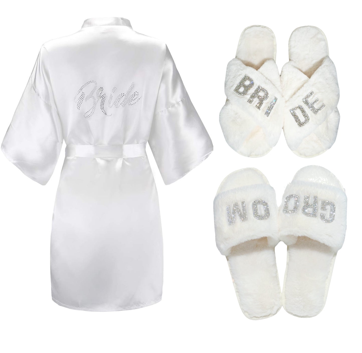 Wedding Satin Robe Thick Bride Shower Party with Rhinestones