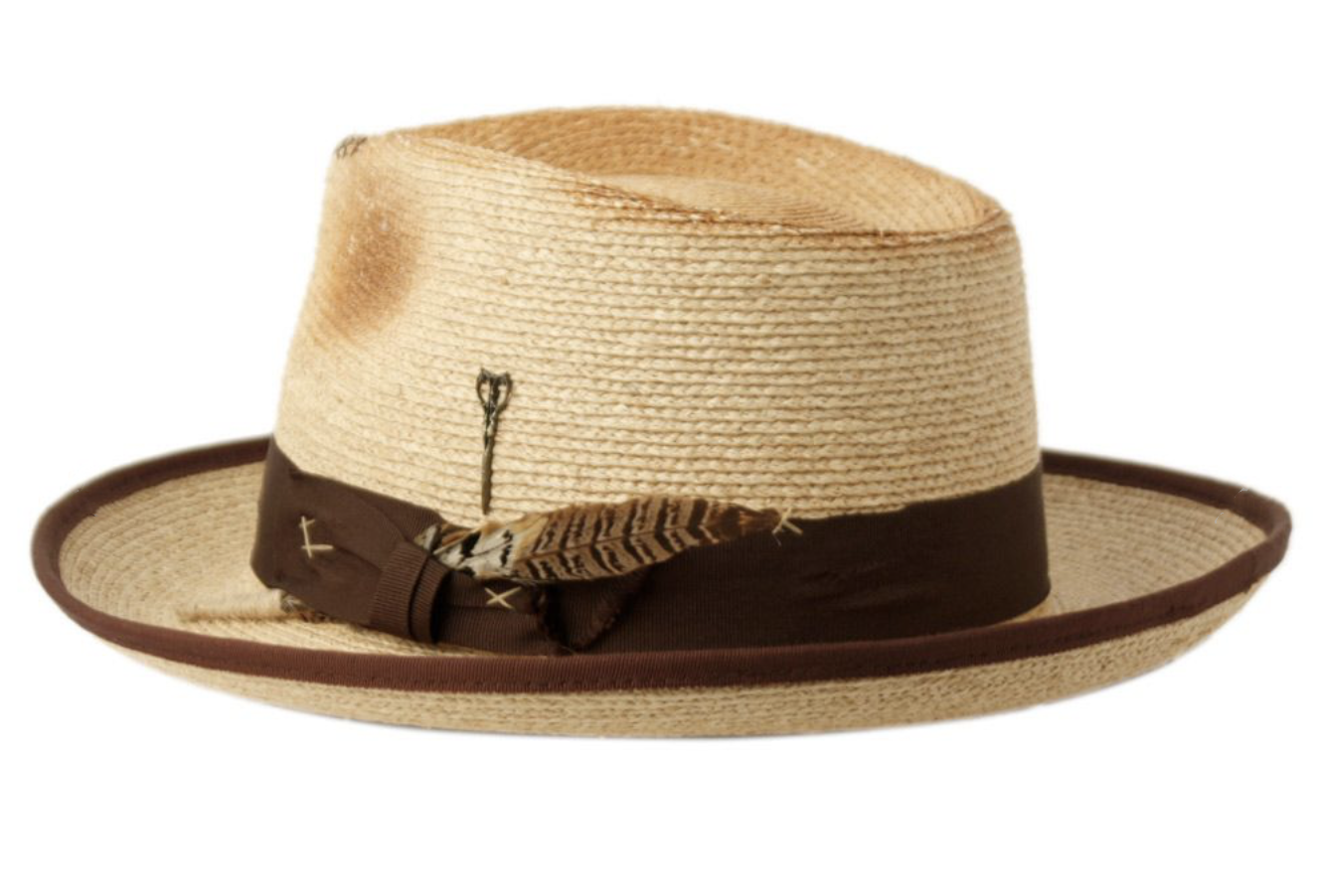 Morreton Woven Summer Raffia Straw Fedora With Feather & lining 7079