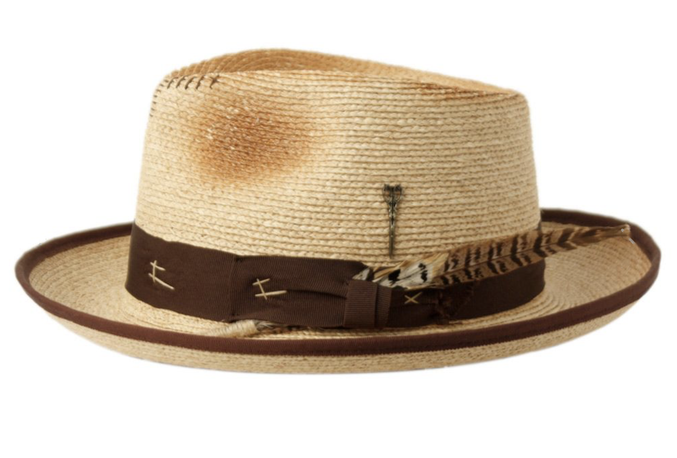 Morreton Woven Summer Raffia Straw Fedora With Feather & lining 7079