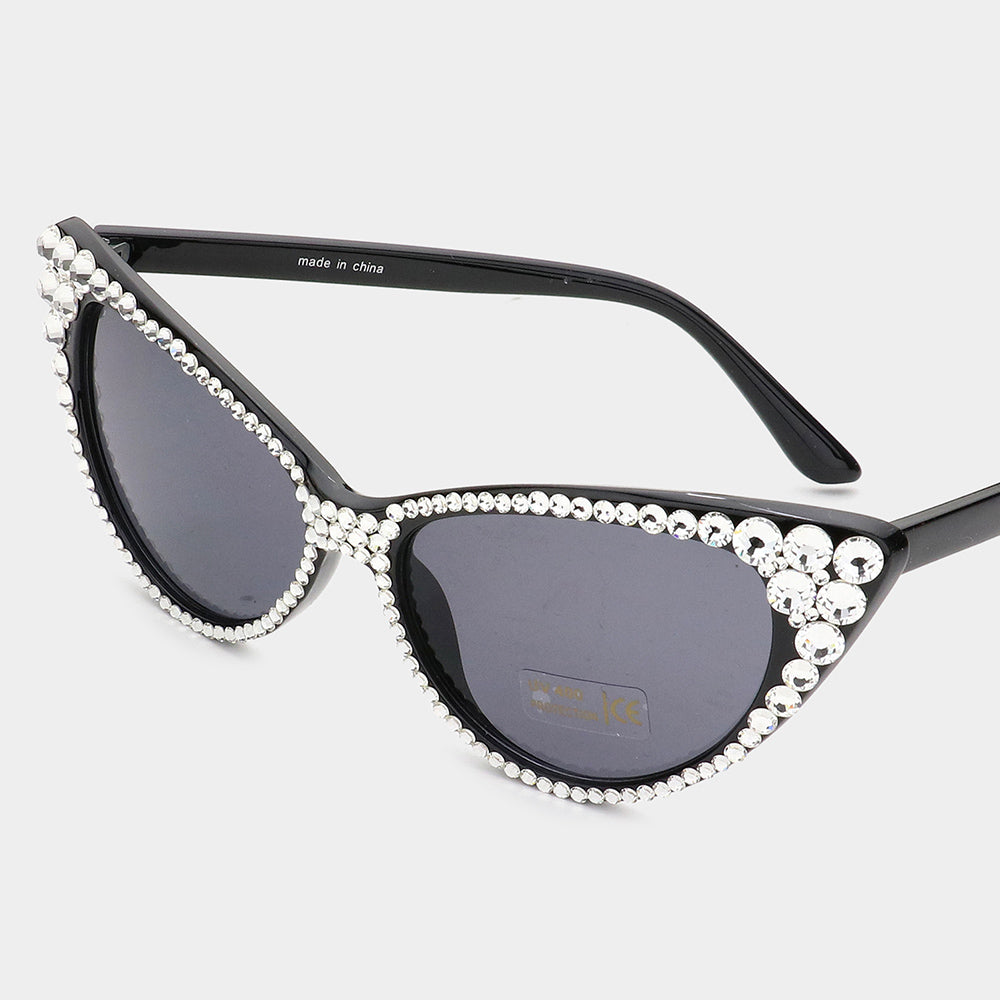 Crystal Cat Eye Sunglasses with UV Protection