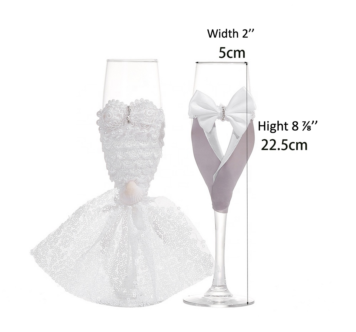 2 Pcs/Pair Bride Groom Champagne Glasses Set for Wedding Party
