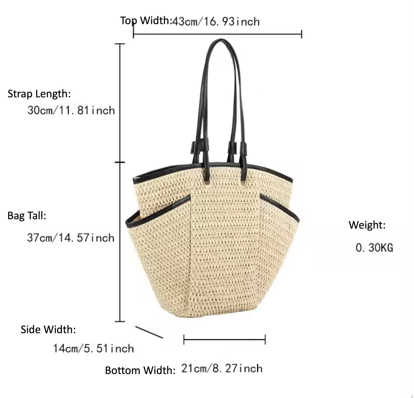 Women's Woven Basket Straw Beach Bag with 3 Pocket