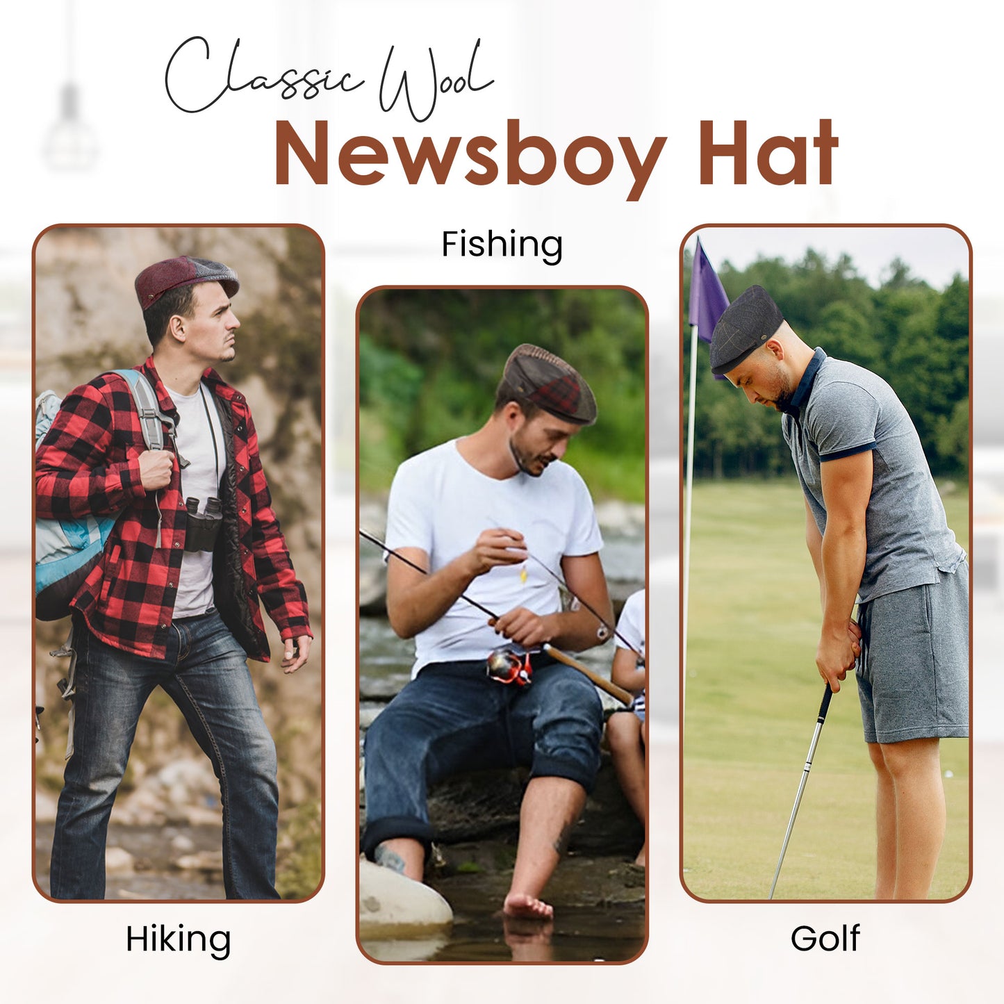 Wool Blend Patch Work Newsboy Cap With Quilted Satin Lining front snap button
