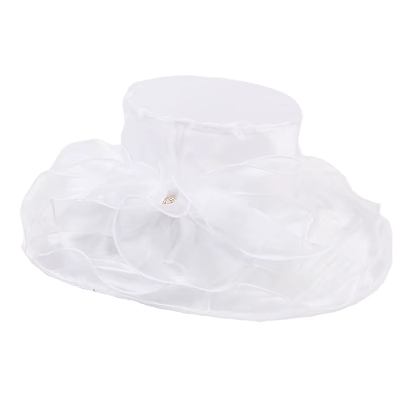 Wide Brim Women's LightWeight See Through Fabric Classic Flower Church Hat