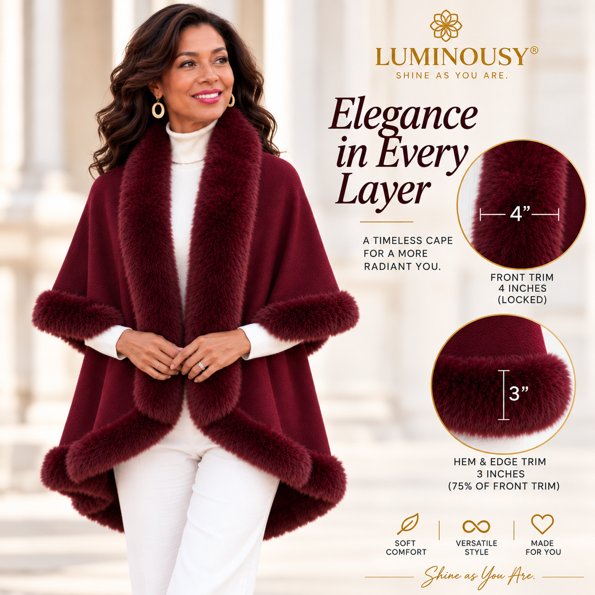 Women's Faux Fur Double Layer Poncho LP801