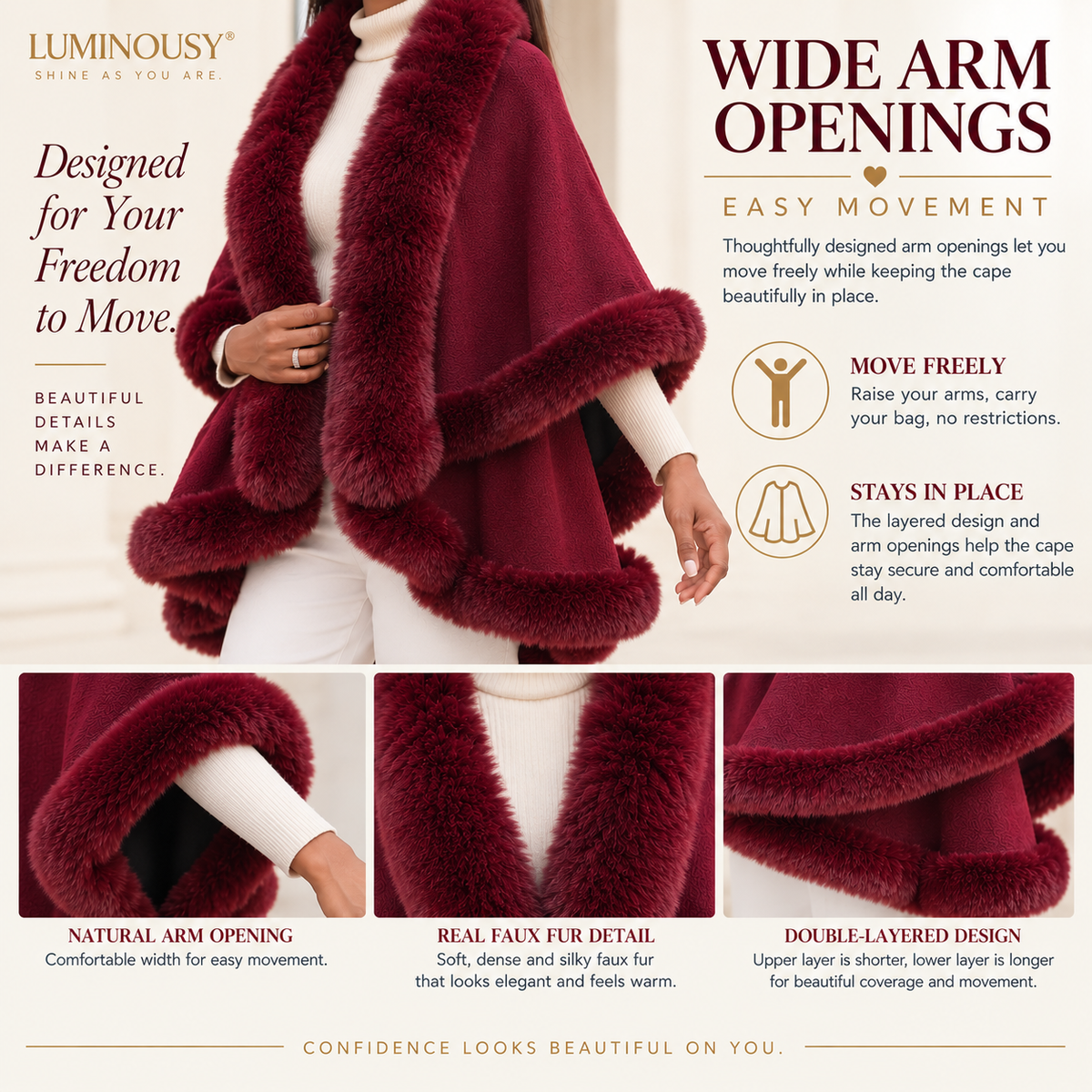 Women's Faux Fur Double Layer Poncho LP801