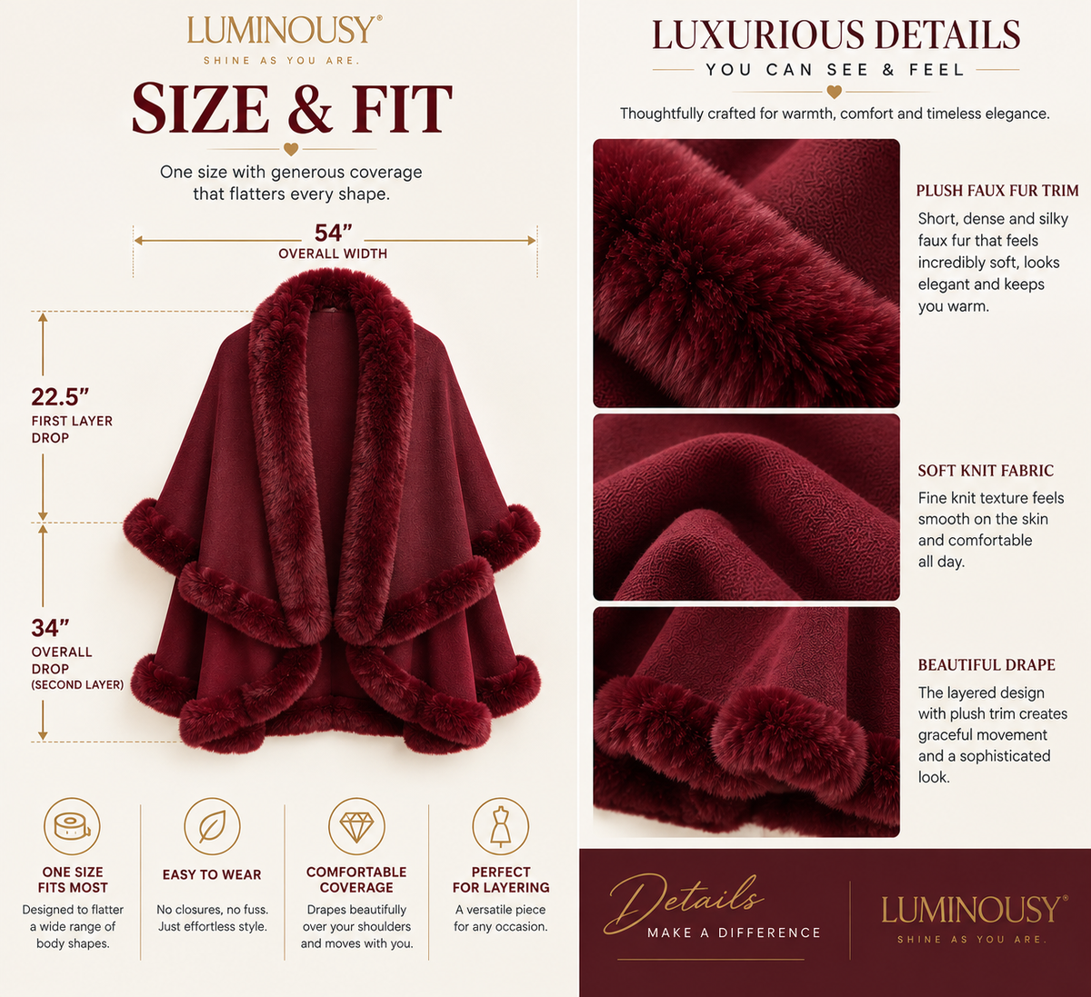 Women's Faux Fur Double Layer Poncho LP801